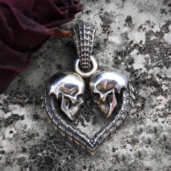 

EYHIM Unique Double Skull Heart Men Necklace Pendant Fashion Unisex Jewelry Gothic Couple Pendants Gift
