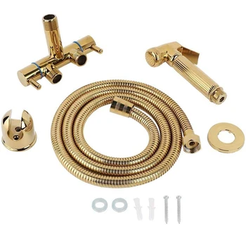 

Bidet Shower Head, All-Copper Pressurized Golden Toilet Spray One Into Two Out Angle Valve Clean Body Bidet Nozzle for Bathroom
