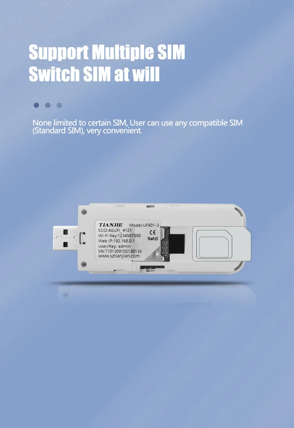 TIANJIE-Router WiFi Universal 3G 4G LTE FDD GSM, Mini módem USB inalámbrico portátil, Dongle con ranura para tarjeta SIM, pegatina WI-FI