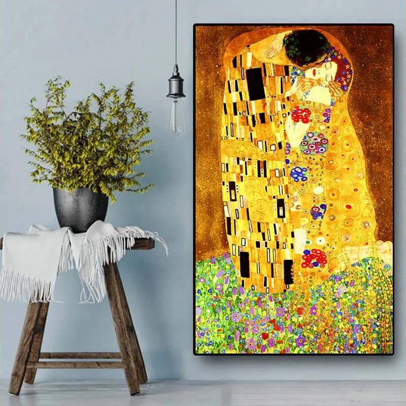 Gustav Klimt Kiss Famous Figure Wall Canvas Painting Print on Canvas Wall Art Pictures For Living Room Home Decoration No Frame