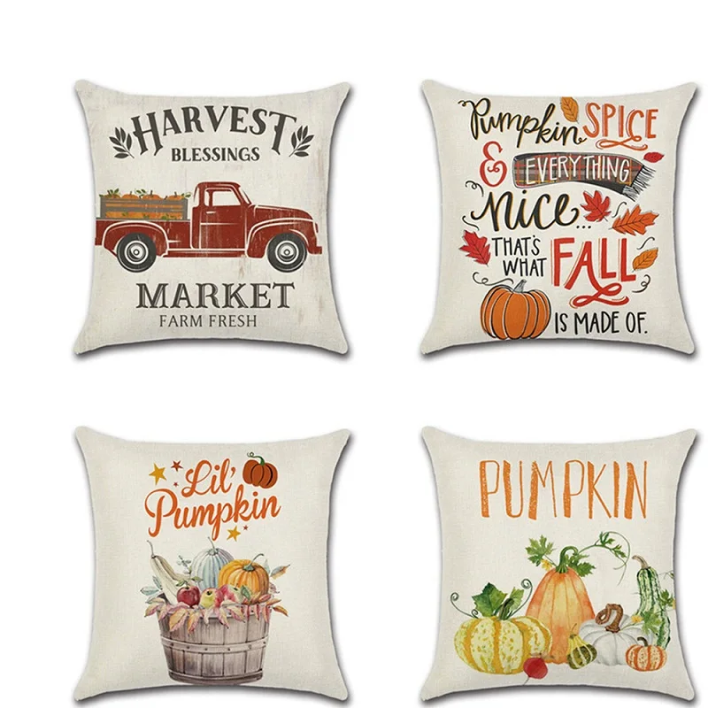 

Happy Fall Pumpkin Car Printed pillow cushion cover kussenhoes Square Throw Pillowcase sofa home Thanksgiving Decor accessories