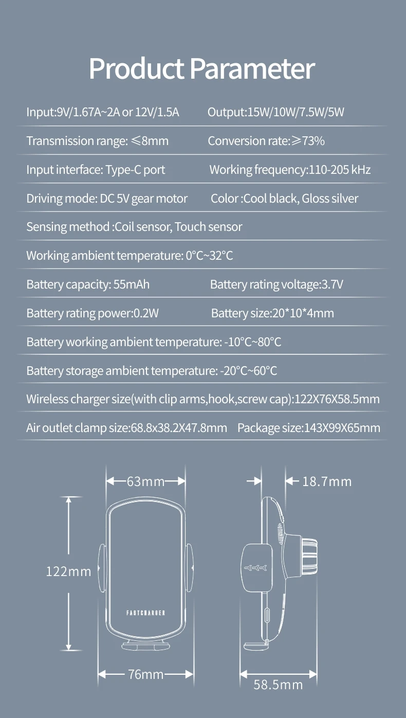 QCY 15W Wireless Smart Senor Car Charger for iPhone 13 12 Pro Max Fast Charging Station Car Charger Mount Air Vent Stand Charger