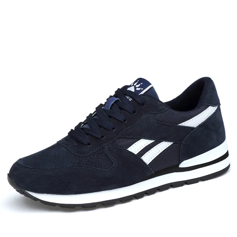 Мягкие Замшевые Кожаные мужские кроссовки для бега стиль жизни весенние мужские кроссовки с твердой подошвой Легкая спортивная обувь для бега - Цвет: blue
