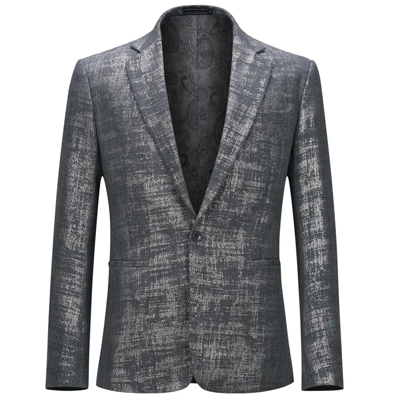 YUNCLOS Blue Scalding Silver Hot Sales Business Casual Men Blazer Party Jacket Men Flat Collar Slim Fit Tuexdo Wedding Jacket