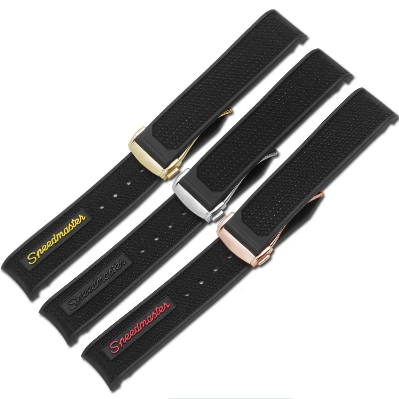 

21mm waterproof silicone watch band with folding buckle replacement rubber strap for Omega watch accessoires