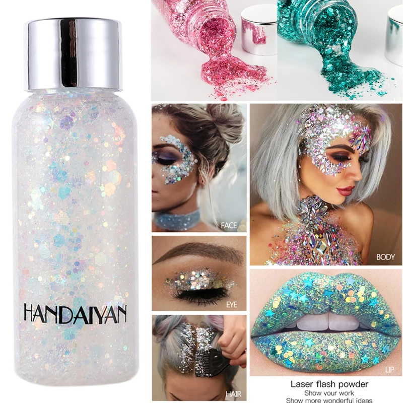 

Silver White Glitter Gel Shimmer Eyeshadow Tattoo Pigment Body Glitter Dance Festival Makeup Hair Face Glitter Sequin Cream Gel