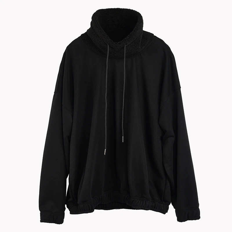 Men's Long Sleeve Hoodie Autumn And Winter New Dark Thickened Lamb Hair High Collar Personality Drawstring Design Large Size Hoo