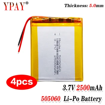 

4pcs 505060 3.7v 2500mAh li-ion Lipo cells Lithium Li-Po Polymer Rechargeable Battery For interphone Bluetooth speaker POS GPS