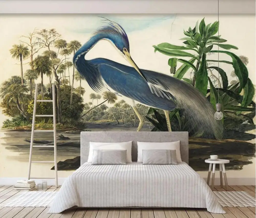 

Custom photo mural wallpaper 3d modern nordic retro rainforest flower and bird coconut tree American background wall