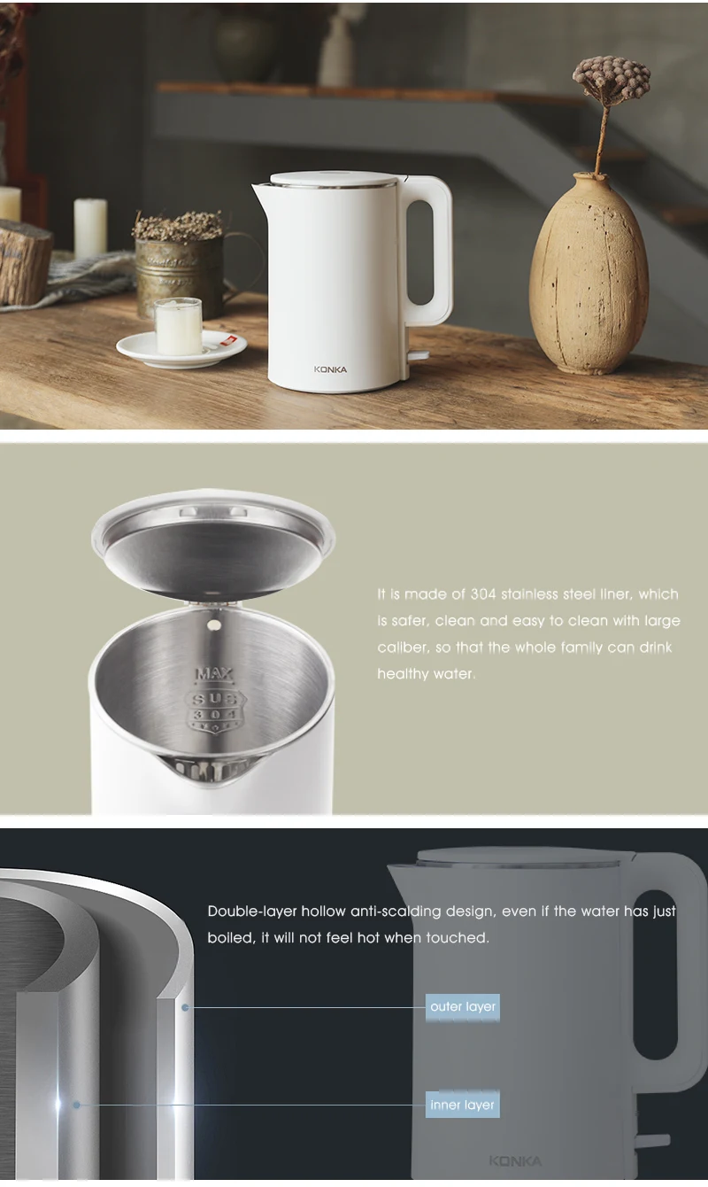 Кухонный Электрический чайник KONKA белый чайник с основанием giratoria Life element hervidor de agua 1500 л Вт