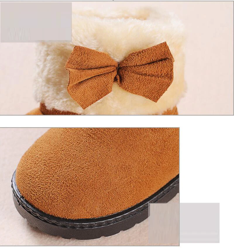 SKHEK Girls Snow Boots Winter Warm Flat Round Toe Kids Shoes Baby Children's Pink Black Soft Boots Size 21-38