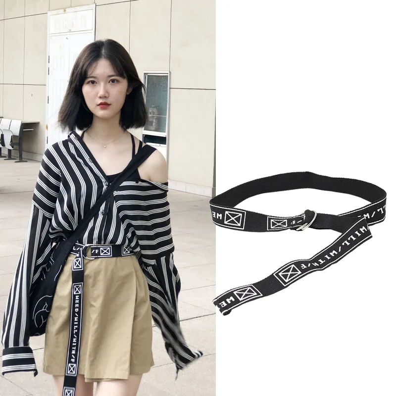 

Women Men Belts Long Canvas Casual Belt Letter Waist Strap Designer Jeans Trouser D Shape Buckle Female Waistband Harajuku