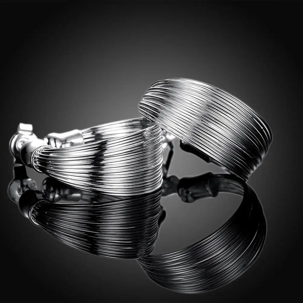 AGLOVER New 21MM 925 Sterling Silver Multi-line Hoop Earrings For Women Fashion Jewelry Christmas Gift