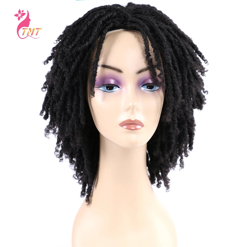 Synthetic Hair Wigs Curly Dreadlock Wig Short Twist Synthetic Braided Wigs Ombre Afro Short Curly Synthetic Wig Men Women Fashion Roll Twist Wigs