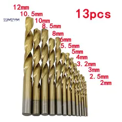 13 шт \ набор Высокое качество HSS круглая ручка 2,0 мм-12 мм высокоскоростное стальное сверло по металлу и дереву
