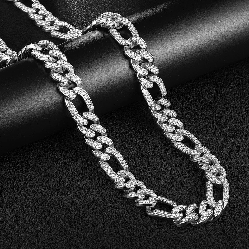Хип-хоп 1 комплект 13 мм золото Iced Out проложили Стразы в виде кантри Фигаро Цепь ожерелье CZ Bling ожерелье рэпера для мужчин ювелирные изделия