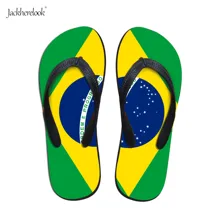 Flat Sandals Ladies Brazil Soccer Team Print Slip on Sandals Shoes Fahion Women Summer Beach Bath Slippers Rubber Flip-Flops