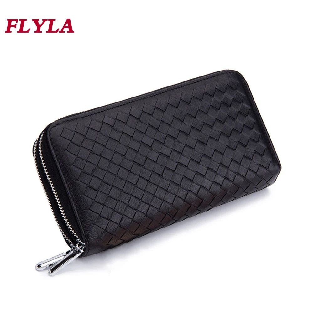 Cartera de mano con bloqueo RFID para hombre y mujer, billetera larga de doble cremallera para teléfono móvil, con correa de para tarjetas, dinero en efectivo, monedas, billetes|Carteras| - AliExpress