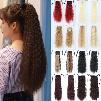 

DIANQI Wavy Long Clip In One Piece Synthetic Hair Extension Ponytail Drawstring False Ponytail Wig With Hairpins