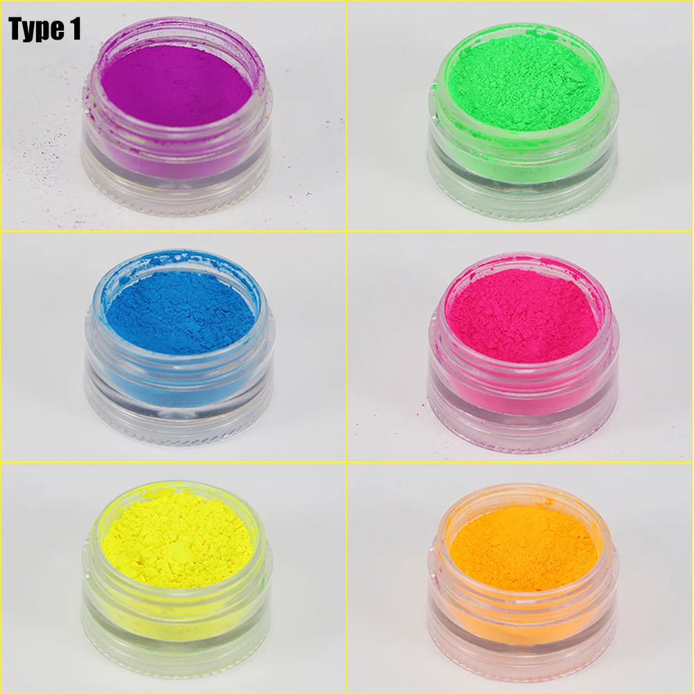 3 варианта 6 цветов/набор порошок для дизайна ногтей красочный светящийся песок светящийся ночной флуоресцентный песок для украшения ногтей Блестящий Порошок - Цвет: Type 1