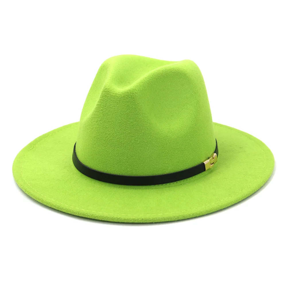 grey fedora hat 2022 New Fedora Hat For Women British Style Black leather belt decoration Felt Hats Imitation Woolen Jazz Hat Chapeau Wholesale trilbies
