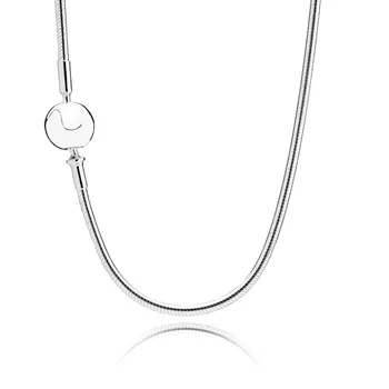 

Real 925 Sterling Silver Basic Pendant Necklace With Round Buckle Pendant Necklace 45CM 50CM 60CM For Women Jewelry