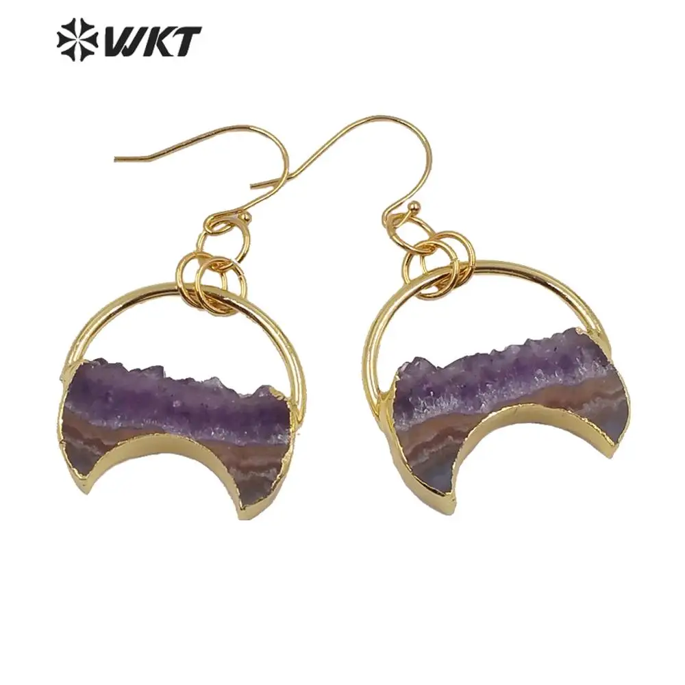 

WT-E610 WKT Special Design Irregular Moon Shape Crystal Earrings Women Fashion Jewelry Gold Electroplated Stone Earrings