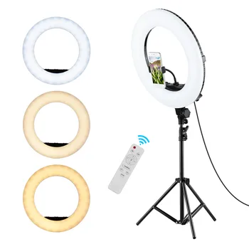 

18 Inch LED Fill Ring Light Kit Dimmable 3200K-5500K Cold Shoe Mounts for Photography Live Stream Video Makeup with Phone Holder