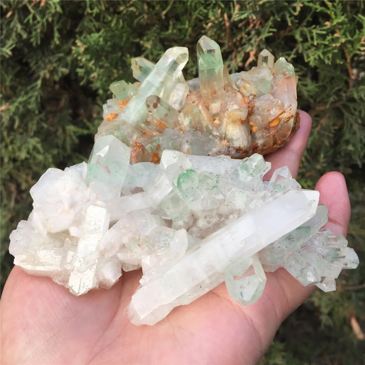 2 шт. натуральный зеленый Ghost Phantom Quartz кристалл кластера Исцеление образец отправлен случайным образом