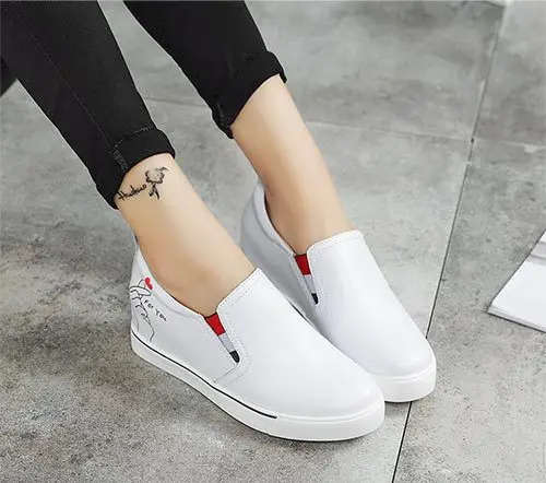 Loafers brand korean Increase within white shoes slip on elastic band flats leisure simple femme moccasins soft leather footwear