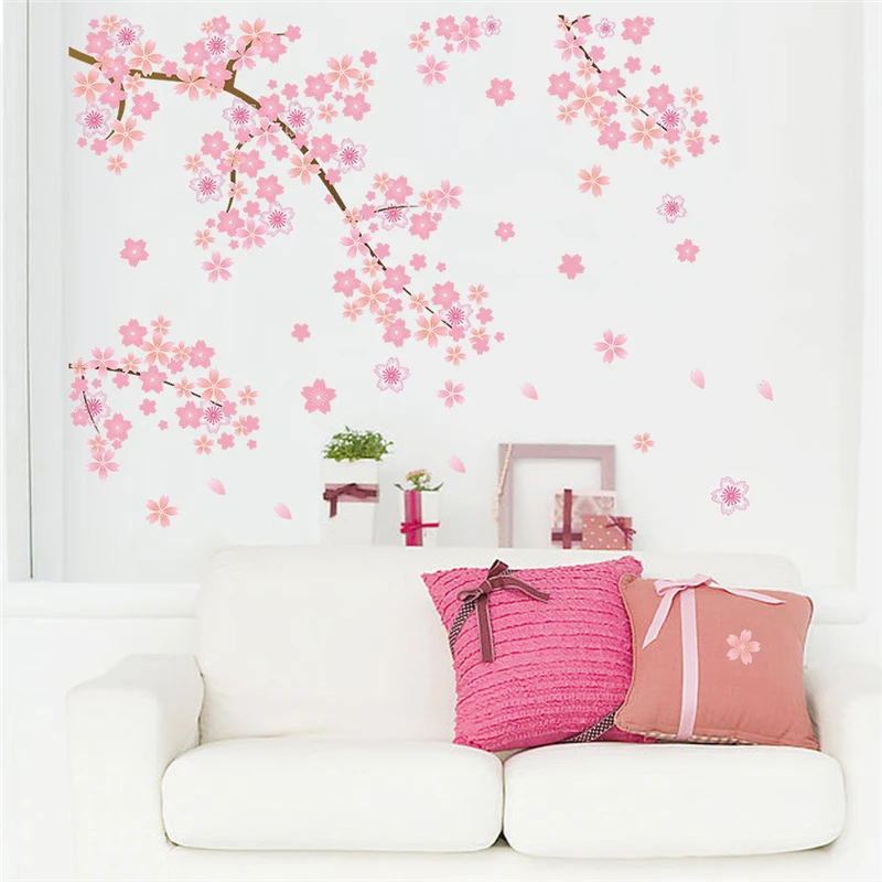 

Blooming Sakura Floral Tree Wall Stickers For Bedroom Living Room Decoration Diy Pastoral Wall Mural Art Home Decals Pvc Poster