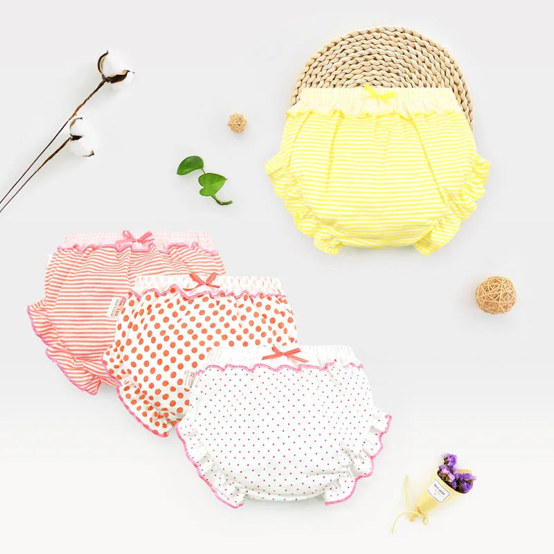 3 Piece/Lot Kids Cotton Panties Girl Baby Infant Newborn Fashion Solid Cute Bow Striped Dots Underpants for Children Gift baby cotton panties