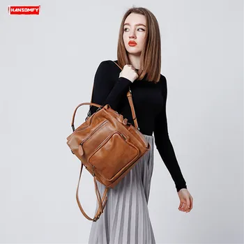 

Women's Backpack Retro Genuine Leather Shoulder Bag New Fashion Tide Handmade Original 2020 Top Layer Leather Female Cow Leather