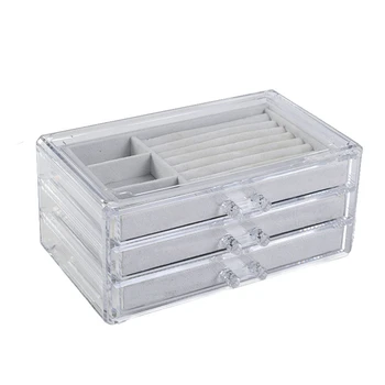 

Jewelry Box with 3 Drawers, Velvet Jewelry Box for Earring Bracelet Bracelet Necklace and Ring Storage, Acrylic Coated Cotton, O