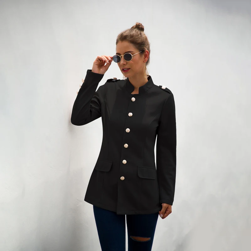 

Women Cardigan Outwear Blazer Suit Ladies Tops Coat Long Sleeve Casual Fashion Stand Collar Work