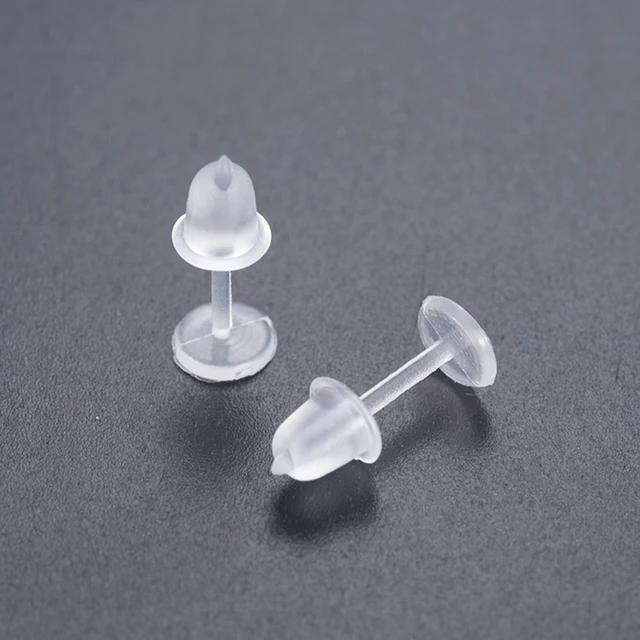 50/200 Pcs 3mm Invisible Plastic Soft Silicone Rubber Earring Base Pins Stud Earring Piercing Retainer for DIY Earring Findings 100Pcs
