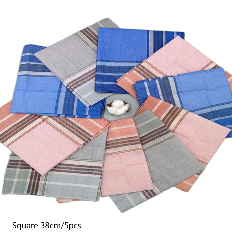 5PCS 38cm HOT cotton printed men handkerchief Square male stripe Towel pocket scarf handkerchiefs washcloth hand towel