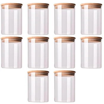 

10pcs Durable Glass Sealed Can Food Storage Tank Bamboo Lid Tea Canister Glass Reusable Jar Tank Can for Grain Candy