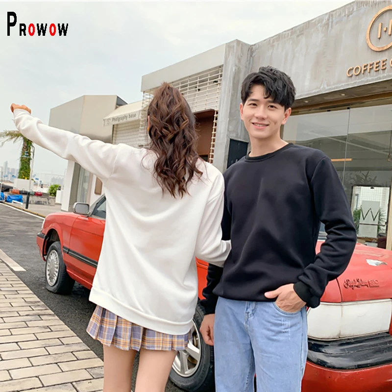 Prowow Winter Spring Women Sweatshirt Yellow O-neck Man Top Clothes Plus Size Thin Velvet Pullovers Shirts Black Hoodies White 5