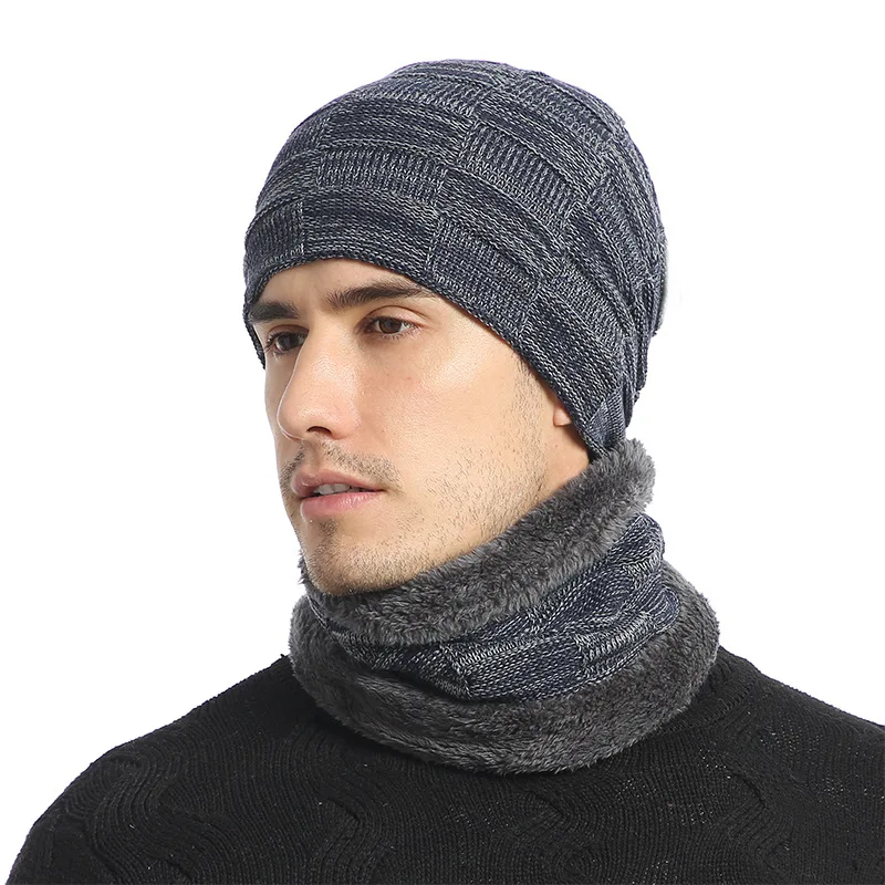 Вязаная шапка, шарф, набор, меховая шерстяная подкладка, толстые теплые вязаные шапочки, теплая зимняя шапка для мужчин и женщин, шапка