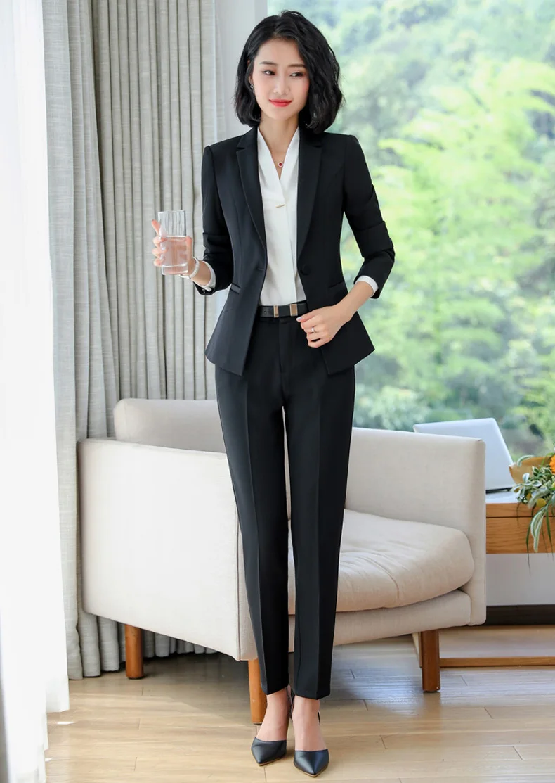 New Spring and Autumn 2 Pieces Formal business Suit women Work Wear Solid color for women Office Lady uniform OL style
