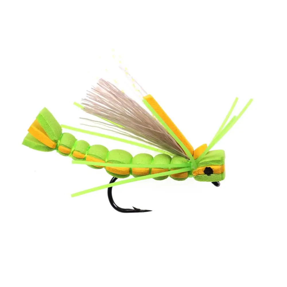Bimoo 4PCS Trout Fly Foam Body Grasshopper #4 Dry Fly Fishing Flies  Floating Foam Lures Hopper Fly