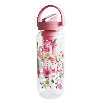 

750ml High Grade BPA-Free Outdoor Sports Cup Tea Drinkware Creative Flamingo Print Plastic Bottle Water Cup Drink Juice Handle