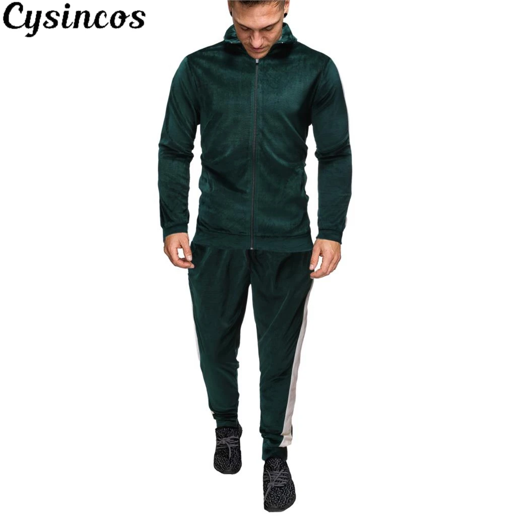 

CYSINCOS 2 Piece Sets Tracksuit Men Brand Autumn Winter Hooded Sweatshirt+Drawstring Pants Corduroy Patchwork Hoodie Bigsweety