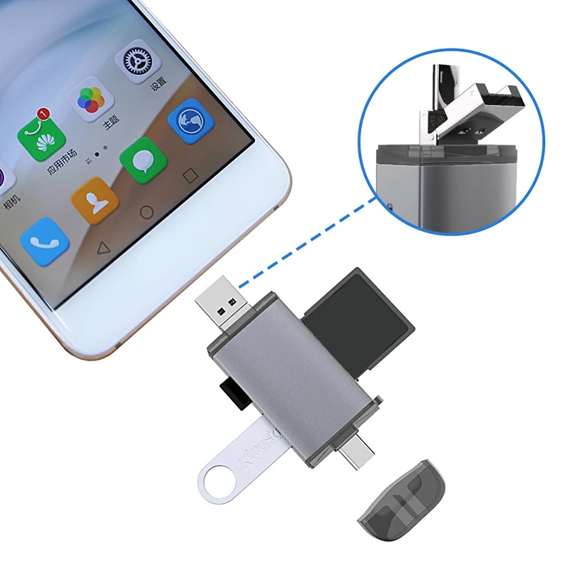 Usb type-C Micro-USB 3 в 1 металлический кардридер SD/TF u-диск кардридер мульти памяти OTG кардридер для Sumasang huawei Xiaomi