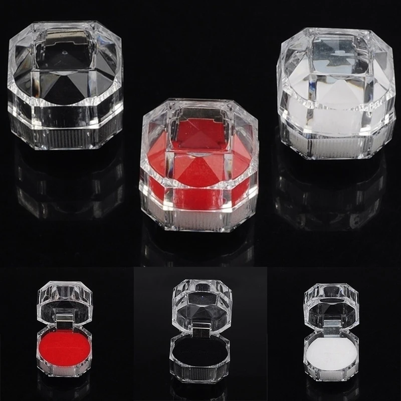 

Clear Acrylic Crystal Rings Earrings Jewelry Display Boxes Storage Organizer Transparent Package Case with Sponge