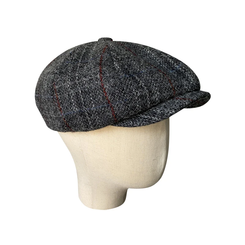Reine Wolle Männer Britischen Maler Hüte Mode Wolle Zeitungs Hüte Männer Grau Grid Flache Kappen Frauen Herbst Winter Hüte casquette BLM314 – Detail 7