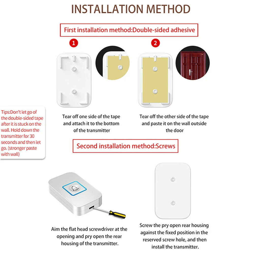 Waterproof Wireless Doorbell Outdoor Door Bell Security Smart Home Welcome Doorbells Loud 60 Chime LED Flash 300M 1