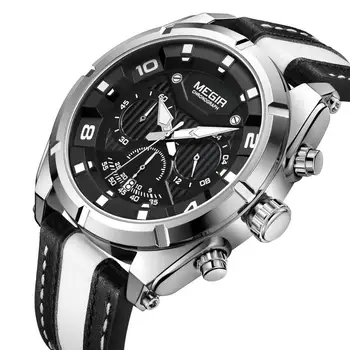 

MEGIR New Mens Watches Luxury Fashion Military Watch Luminous waterproof Sport Quartz Wrist Watch Men Black Red Leather Band