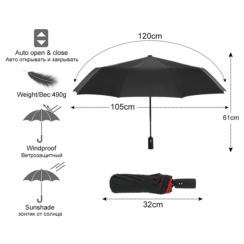 Strong Windproof Automatic Double Umbrella Rain Women 3Fold Female Male 10 Bone Car Luxury Large Business Umbrellas Men Parasol, automatic umbrella, wind resistant umbrella, windproof umbrella